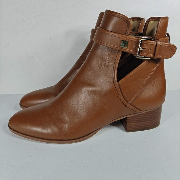 Michael Kors Women's Britton Buckled Leather Ankle Booties Brown Shoes Size 11 M - Picture 1 of 13
